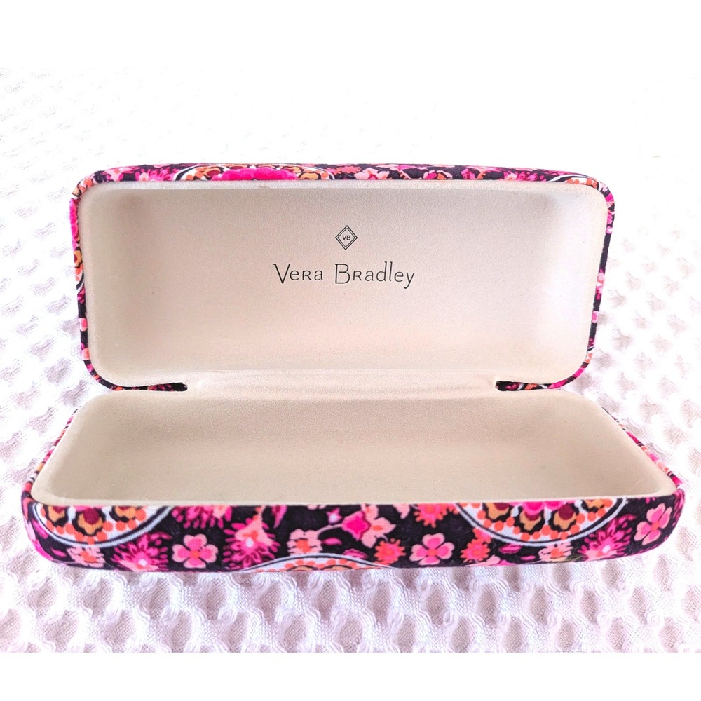 Vera Bradley Hard Shell Eyeglass Case Pink Orange Black Floral Paisley Medallion - Picture 2 of 6